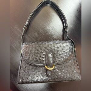 Gucci Black Ostrich-Texture Shoulder Bag with Gold Hardware